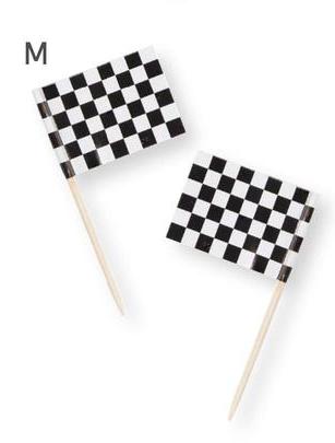 Black And White Check Race themed Paper Party Picks