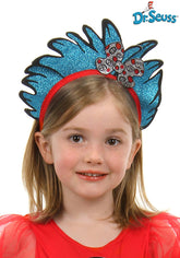 Child wearing Dr. Seuss Thing 1 and Thing 2 glitter hair headband for Dr. Seuss Spirit week, available in Manahawkin NJ