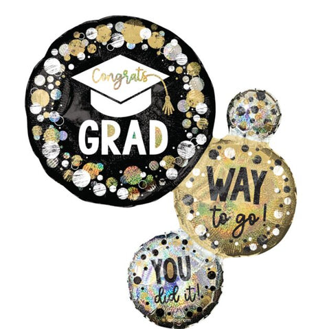 28" Way to Go Grad Circles and Dots Helium Inflated Super Shape Mylar balloon
