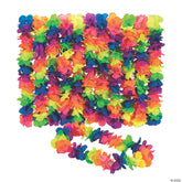 Premium Neon Rainbow Large Petal Flower Leis Material: Polyester. Size: 3 1/2" x 40" circ.