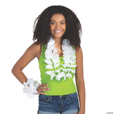 White Flower Leis - 36" Plastic Party Necklaces, Pack of 3 - Perfect for Luau, Weddings & Celebrations