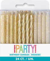Glitter and Gold Spiral Birthday Candles – Assorted Colors, 24 Count