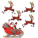 Vintage Christmas Santa & Sleigh Cutouts – 5 Per Pack, 10¾"–17¾" Holiday Decorations