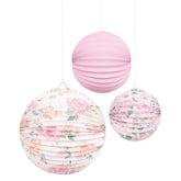 Pink Blooms Pleated Decorative Paper Lanterns 3ct