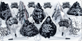 Starlight New Year’s Eve Party Kit for 25– Silver and Black Hats, Tiaras, Foil Horns & Beads