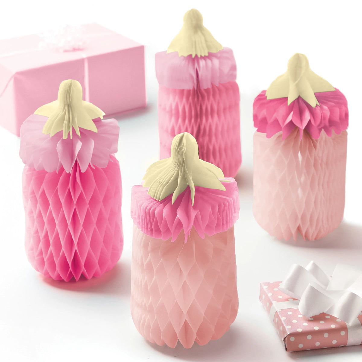 It’s A Girl Baby Bottle Honeycomb Centerpieces