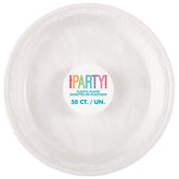 Bright White Solid Round Plastic Dinner Plates – 10.25 Inch, 50 Count