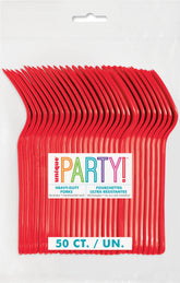 Ruby Red Solid Premium Plastic Forks Manahawkin, NJ Party Fair reusable 50ct flatware