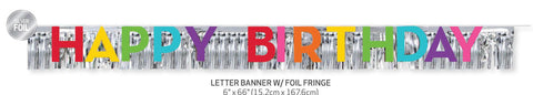 Happy Birthday Silver Fringe Letter Banner