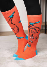 Dr. Seuss “Fox in Socks” knee-high costume socks in adult size, fun wearable accessory available in Manahawkin, NJ for parties, Crazy Sock Day, or collectors.