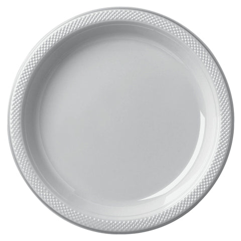 Silver 10" Round Plastic Plates, 20 count