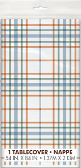 Fall Flair Plaid Plastic Table Cover – 54” x 84” Rectangular | Autumn Thanksgiving Party Decoration