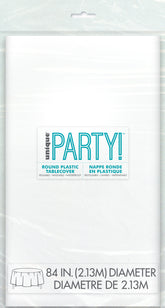 White Round Plastic Table Cover – 84" Disposable Party Tablecloth