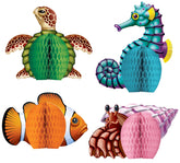 Mini centerpieces featuring sea turtle seahorse fish and hermit crab