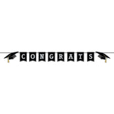 Black and silver Congrats Grad banner 6 feet long graduation party decoration available in Manahawkin, NJ