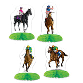 Close-up of horse racing mini centerpiece with front and back design detail for themed party décor available at Party Fair in Manahawkin NJ