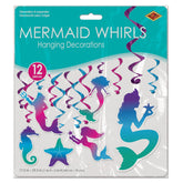 Mermaid whirl decorations packaging showing 12 piece set with hanging spirals