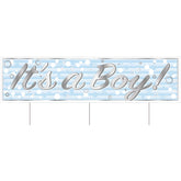Jumbo It’s a Boy Yard Sign – 3’11” x 11.75” All-Weather Plastic Tri-Fold Lawn Sign with 3 Metal Stakes – 1 Per Pack