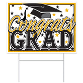 Gold Congrats Grad plastic yard sign with metal stake graduation lawn decoration available in Manahawkin, NJ