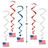 American Flag Dangling Whirls 3 ft long 5 per package
