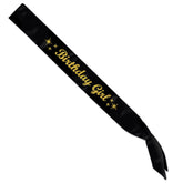 Birthday Girl Sash – Black Satin with Gold Glitter Text | 33” x 4” Party Sash for Women & Teens