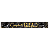 Black graduation banner with metallic gold Congrats Grad lettering party decoration available in Manahawkin NJ
