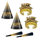 Black Gold and Silver Birthday 16 Piece Party Box Kit