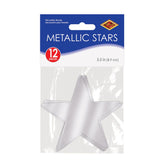 Metallic Silver Star Cutouts 3 1/2" 2 Sided Foil 12 Per Package