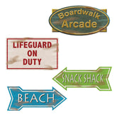 Beach Sign Cutouts – Double-Sided Tropical Party Decorations, 12–14" | Set of 4 – Summer Luau Wall Decor
