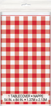Red Gingham Rectangular Plastic Table Cover 54 x 84"