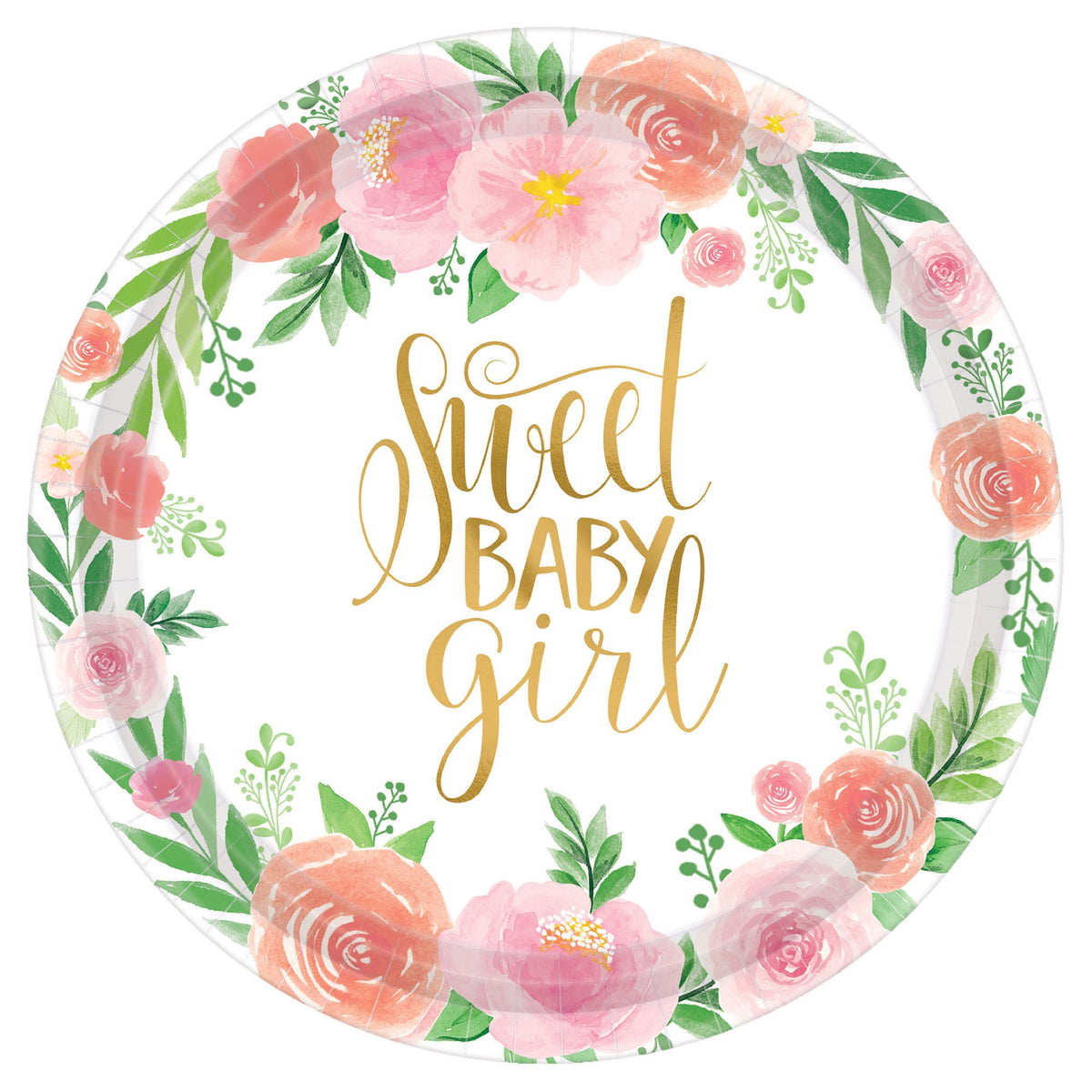 Floral Baby Girl Round Plates, 10 1/2”