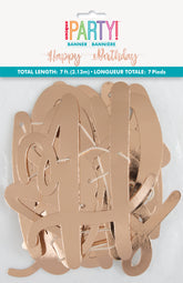 Rose Gold Script "Happy Birthday" Banner 7 ft Jointed 1 per package