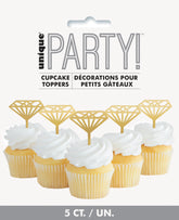 Plastic Gold Diamond Cupcake Toppers 5ct