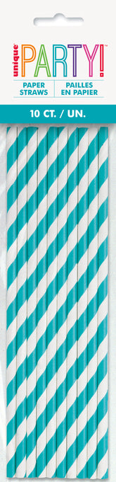 Caribbean Teal Striped Paper Straws 10ct