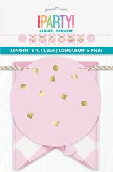 Pink Gingham 1st Birthday Banner 6 ft – First Birthday Party Garland for Girls