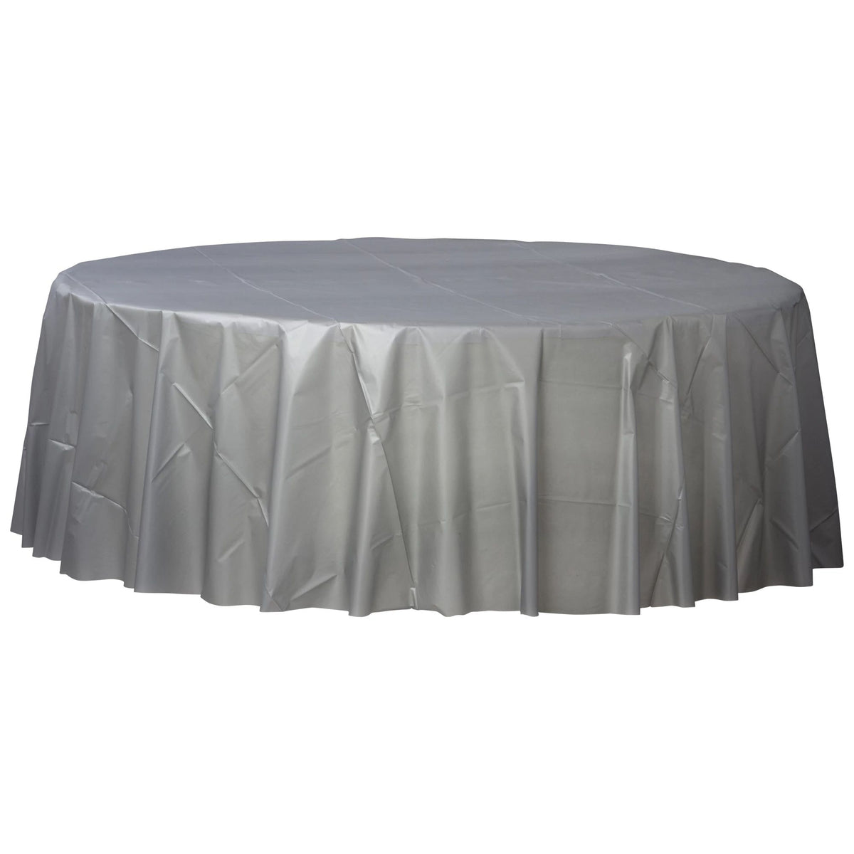 Silver 84" Round Plastic Table Cover