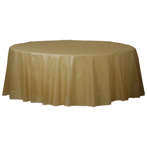 Gold 84" Round Plastic Table Cover