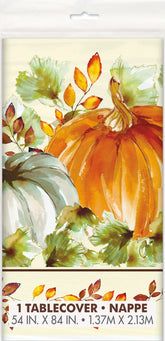 Watercolor Fall Pumpkins Rectangular Plastic Table Cover 54" x 84"
