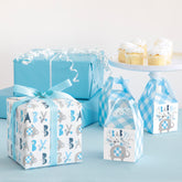 Blue Elephant & “BABY” Gift Wrap – 30 in x 5 ft | Repeating Baby Boy Design | Baby Shower Wrapping Paper