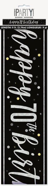 GLITZ Black & Gray "70" Prism Foil Banner – 9 ft | Milestone Birthday Party Decoration