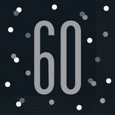 60th Birthday Luncheon Napkins – Glitz Black & Silver Party Napkins (16ct) | Elegant Tableware for Milestone Celebrations