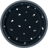 Glitz Black & Silver 7-Inch Dessert Plates (8ct) – Small Party Plates for Birthday, Graduation, or Elegant Event Tableware
