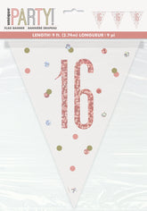 Glitz "16" Rose Gold Prismatic 9ft Plastic Pennant Flag Banner