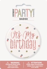 Rose Gold Birthday Badge – 'It’s My Birthday' Pin (1ct) | Glitz Party Accessory for Girls, Teens, or Adult Birthday Celebrations