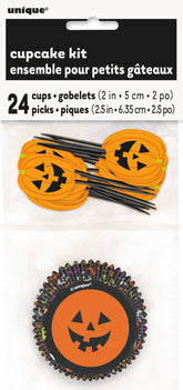 Pumpkin Faces Cupcake Kit – Halloween Baking Set for 24 Cupcakes | Pumpkin Toppers & Wrappers
