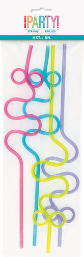 Plastic Squiggle Straws 12" 4ct