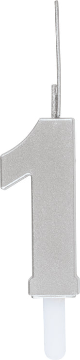 Sparkler to Candle Duo Silver Number 1 Sparkler-Topped Birthday Candle