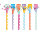 Long Stem Bright Fringe Blowouts – 6 Count Colorful Party Favors for Birthdays & Celebrations