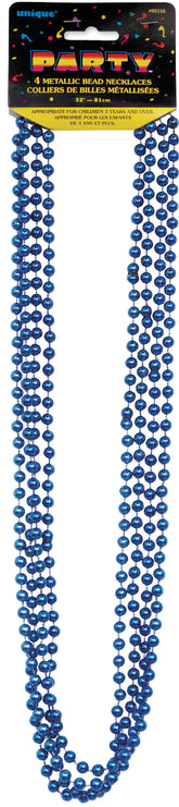 "Blue Metallic Bead Necklaces – 32-Inch Party Beads (4 Count) | Mardi Gras, Events, Costumes