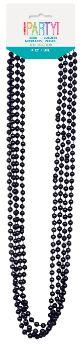 Black Metallic Bead Necklaces – 32" Party Beads (4-Count) for Birthdays, Halloween, Mardi Gras & Event Favors